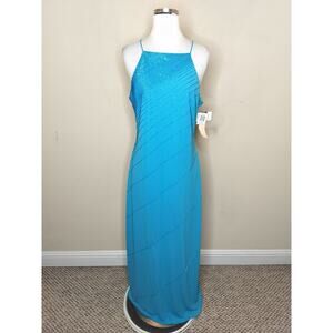Vtg DE LARU by Shelia Yen Aqua Beaded Dress 90s Y2K